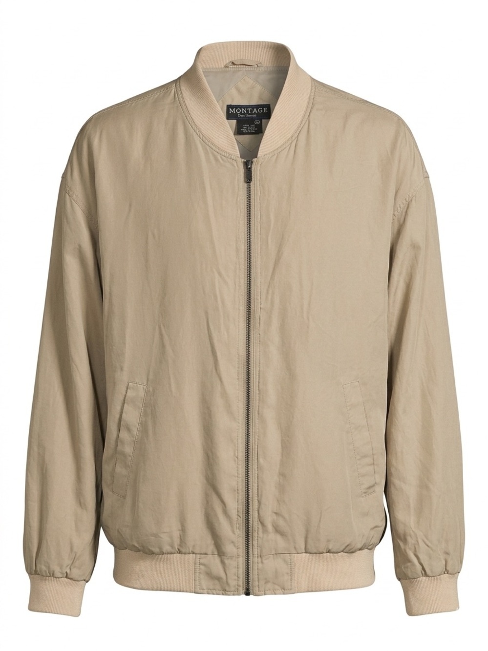Montage Pour Homme 100% Silk Bomber Jacket - Tan/Beige - XL